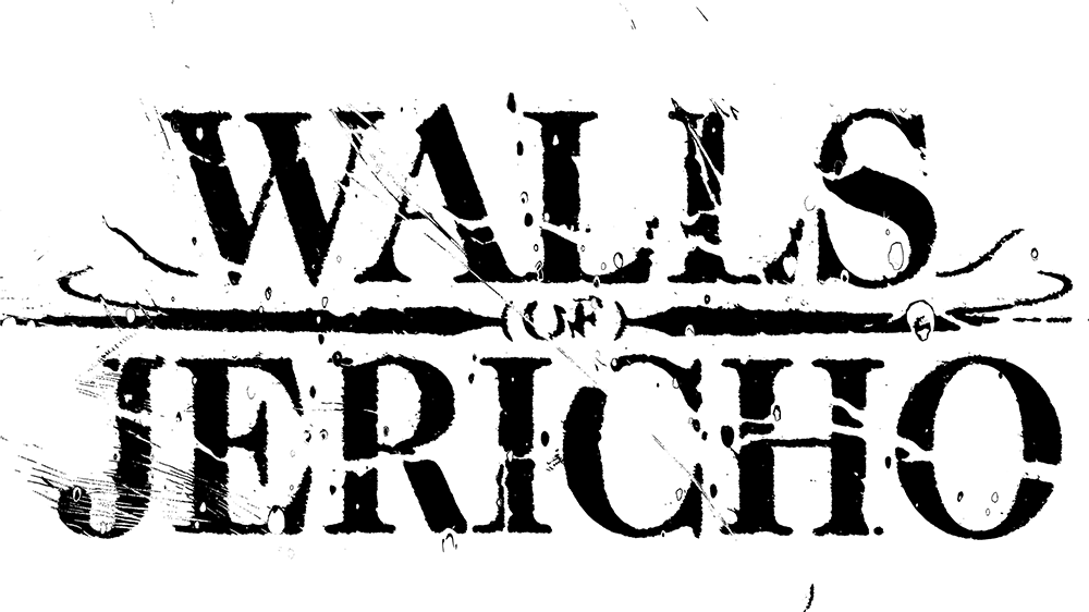 Band logo Walls Of Jericho - white font-colour - black/white background